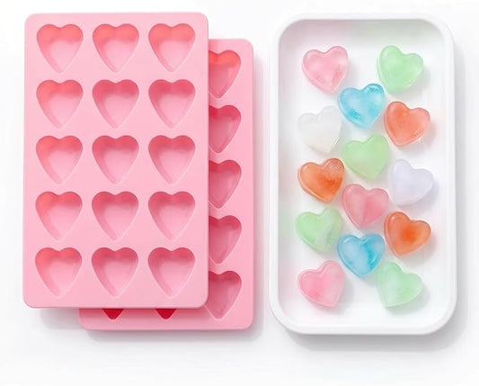 Cute Ice Cube Trays Silicone Chocolate Mold Wax Melt Molds Easy Release Ice Trays Non-Stick Chocolate Soap Pudding Jello Ice Cube Tray (2pcs Heart)