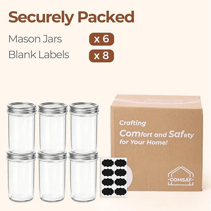 ComSaf 12 oz Mason Jars with Lids 6 Pcs, Regular Mouth Canning Jars with Seal Bands, 12 oz Glass Jar with lid for Soft Drinks, Juice, Jam, Jelly, Sauce, Dessert, Overnight Oats, Pickles - Image 8