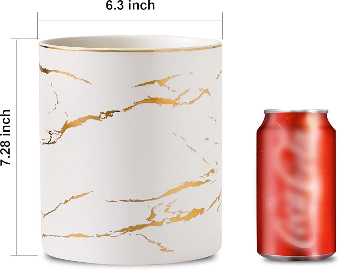 7" Marble Utensil Holder, Large Kitchen Utensil Holder Organizer , Golden Marble White Stable Utensil Crock Spatula Holder for Kitchen Counter Countertop Farmhouse Cooking Tools Holder - Image 5