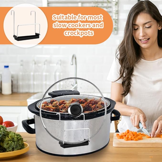 2 Pack Slow Cooker Lid Holder, Stainless Steel Lid Rack with Silicone Sink for Crock Pot, Mess-Free Cooking Utensil Rest, Holds Lids Securely, Perfect for Busy Home Chefs