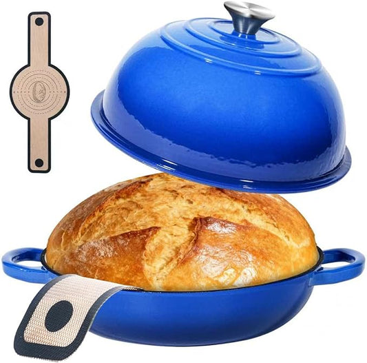 ONKO Dutch Oven For Sourdough Bread Baking, 6QT Enameled Cast Iron Dutch Oven Pot With Lid, Non-stick Sourdough Baking Pan with Bread Dome, Round Ceramic Dutch Ovens Pot with Cloche for Homemade