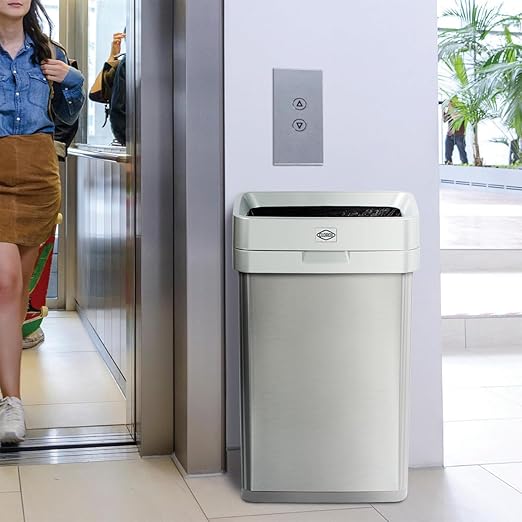 Clorox 13 Gallon Trash Can - 50L Slim Open Top Garbage Bin for Commercial Spaces, Kitchen, Office - Narrow Rectangular Stainless Steel Body with Hinged Rim Protection - Image 7