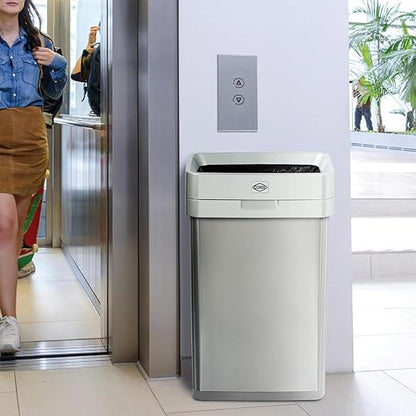 Clorox 13 Gallon Trash Can - 50L Slim Open Top Garbage Bin for Commercial Spaces, Kitchen, Office - Narrow Rectangular Stainless Steel Body with Hinged Rim Protection - Image 7