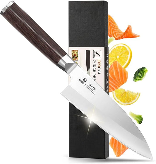 imarku 7 Inch Deba Knife,Ultra Sharp Sushi Knife,Ultimate Japanese Kitchen Knife with Stainless Steel Single Bevel,Fish Fillet Knifes for Fish Cutting with Ergonomic Wood Handle, Mothers Day Gifts by imarku