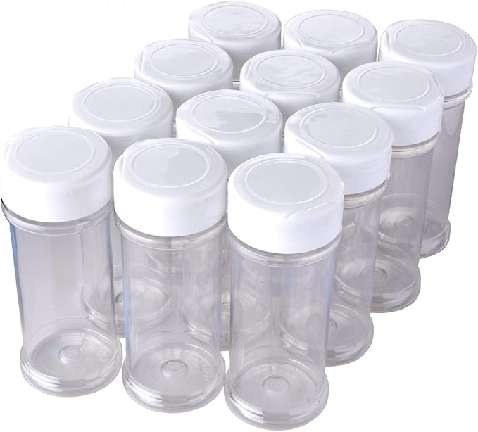 12 Pack of 6 Oz. Empty Clear Plastic Spice Bottles with White Sprinkle Top Lids For Storing and Dispensing Salt, Sweeteners and Spices - Food-Grade Spice Jars for Kitchen and Home Spice Organization - Image 2