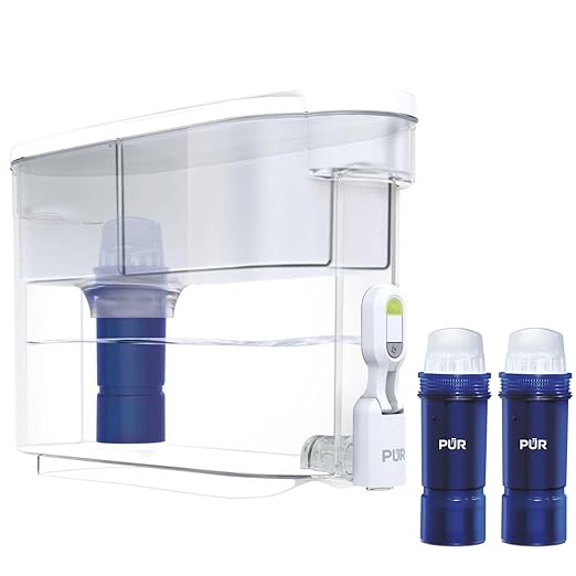 PUR Plus 30-Cup Water Filter Dispenser with 2 Lead-Reducing PUR Plus Water Filters, Dishwasher Safe, Powerful Filtration, Large 30 Cup Capacity with Slim, Space-Saving Fridge Design, White (f334f) by PUR