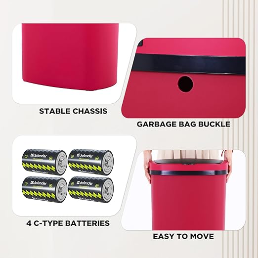 PayLessHere | 13 Gallon Plastic Trash Can | Red | Automatic Touchless Lid with Motion Sensor | Kitchen Garbage Can with Waterproof Design | for Home, Office, Bathroom | Pack of 3 - Image 4