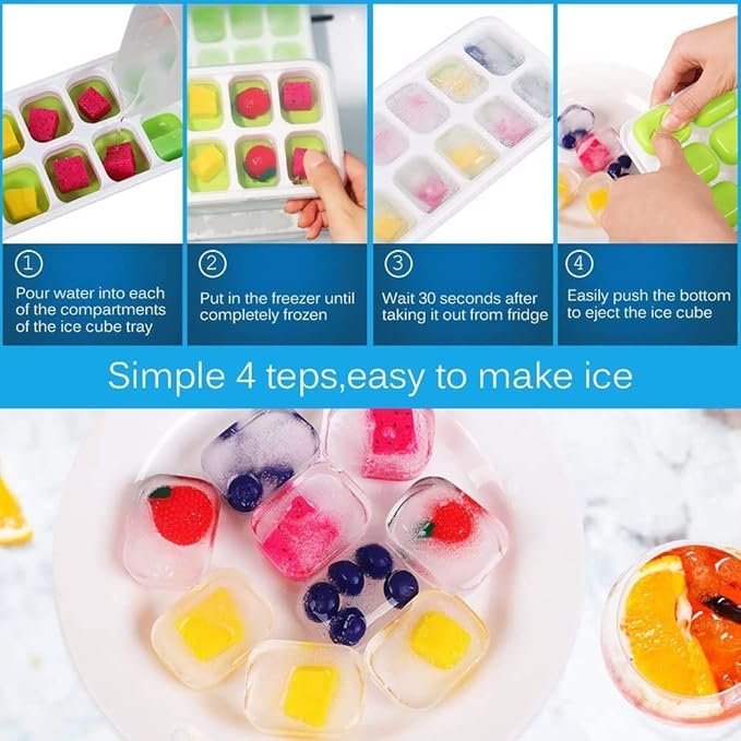Ice Cube Trays 3 Pack, Silicone Easy-Release and Flexible 14-Ice Trays with Spill-Resistant Removable Lid, BPA Free, Durable and Dishwasher Safe - Image 2