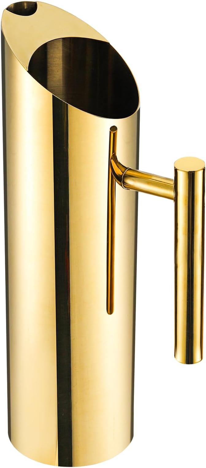 Hiceeden Stainless Steel Water Pitcher, 53oz/1.5L Modern Metal Pitcher with Ice Guard, Gold Carafe Drink Jug with Handle, Homemade Beverage Container for Iced/Hot Tea, Juice, Coffee, Milk by Hiceeden