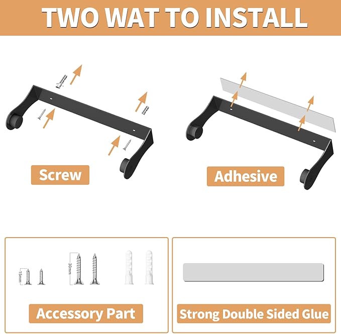 Paper Towel Holder Under Cabinet, Stainless Steel, Wall Mount, Black Adhesive Paper Roll Holder for Kitchen and Bathroom - Image 5