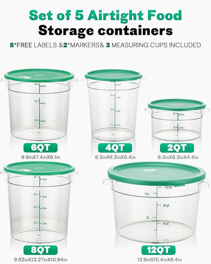 4QT NSF Round Food Storage Containers with Lids: 4 PCS [Total Food Grade][Hot&Cold Resistant] Dough Proofing Container for Pizza, Bread with Measuring Spoons Included(BPA FREE) (GREEN) - Image 9