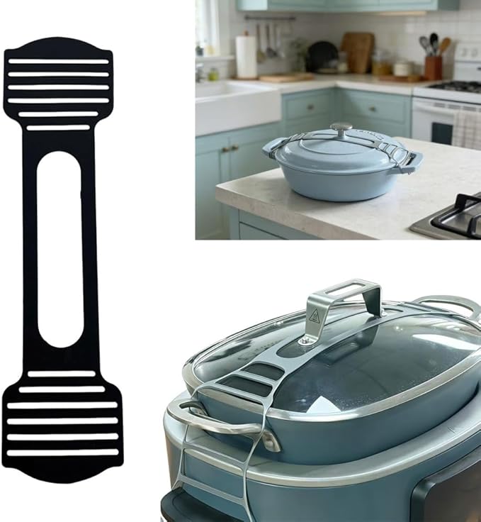 Adjustable Silicone Lid Lock Strap, Compatible with Ninja PossibleCooker Pro 8.5/6.5 Qt and Oval Slow Cookers, Universal 6-Gear Expandable Pot Lid Holder Band for Safe Travel (Space Grey-M-2PCS)