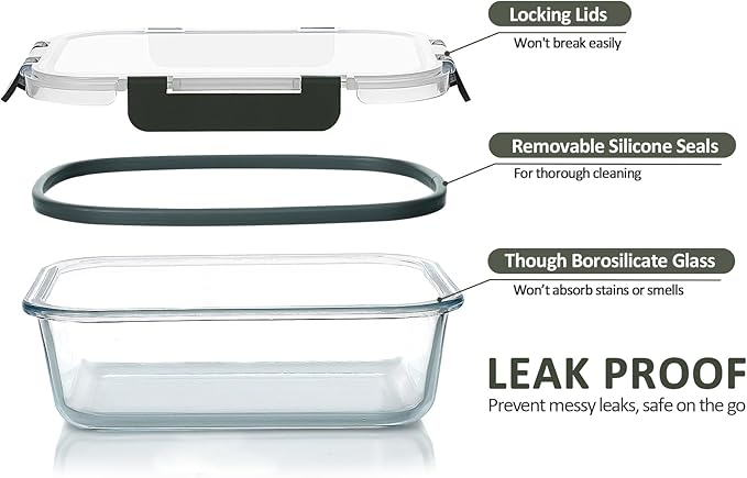 M MCIRCO [80 oz & 36 oz Extra Large Glass Food Storage/Baking Containers Set with Lids, 2 Pack 80 oz(10 cup)&2 Pack 36 oz (4.5 cup) Airtight Glass Container,Microwave,Oven,Freezer and Dishwasher - Image 3