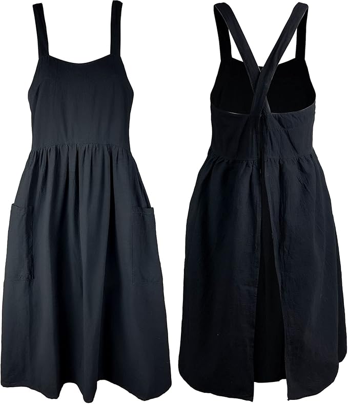 Uaussi Cotton Linen Apron Cross Back Work Apron for Women with Pockets Pinafore Dress X Cross Halter Apron for Chef Gardening by Uaussi