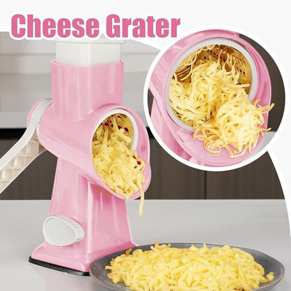 KEOUKE Rotary Cheese Grater Hand Crank Pink - Shredder Slicer Grinder 3 Stainless Steel Blades, Stable Suction, Labor-Saving Handle, Safe Kitchen Tool for Cheese, Vegetable, Nuts, Chocolate - Image 6