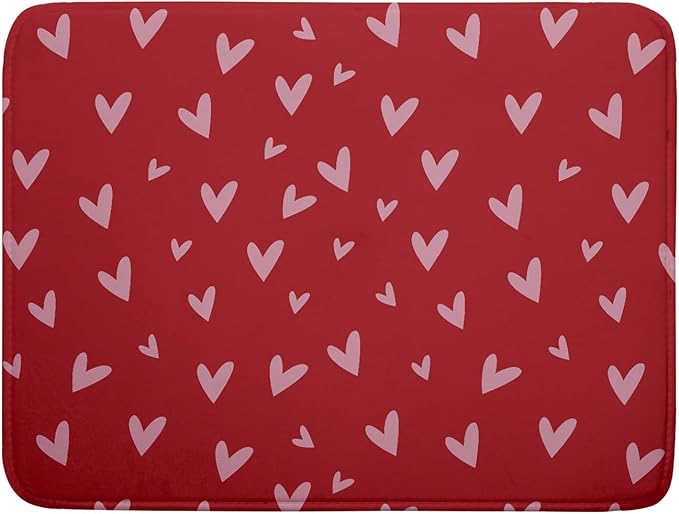Valentines Dish Drying Mat for Kitchen Counter 18x24 Inch Valentine's Day Red Pink Love Heart Print Absorbent Reversible Microfiber Drying Mats Kitchen Countertop Protector Dishes Drainer Rack Pad by Aytipun