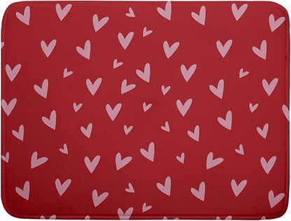 Valentines Dish Drying Mat for Kitchen Counter 18x24 Inch Valentine's Day Red Pink Love Heart Print Absorbent Reversible Microfiber Drying Mats Kitchen Countertop Protector Dishes Drainer Rack Pad by Aytipun