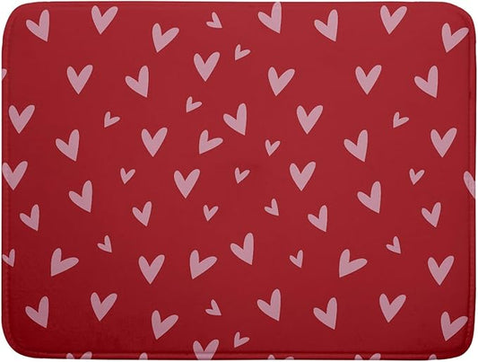 Valentines Dish Drying Mat for Kitchen Counter 18x24 Inch Valentine's Day Red Pink Love Heart Print Absorbent Reversible Microfiber Drying Mats Kitchen Countertop Protector Dishes Drainer Rack Pad by Aytipun