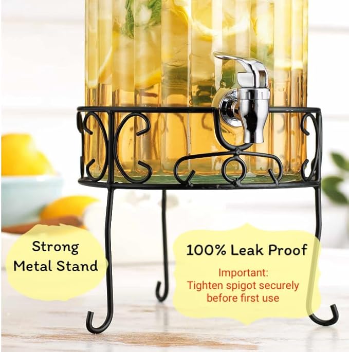 MosJos 2 PACK 1.5 Gallon Drink dispenser, Glass Beverage Dispenser With Elegant Stand Stand, Drink Dispensers for Parties With Spigot 100% Leakproof. Perfect For Parties And Daily Use - Image 5