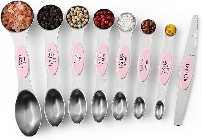 Spring Chef Stainless Steel Magnetic Measuring Spoons Set of 8 with Leveler, Dual Sided Teaspoon & Tablespoon Measuring Spoons with Strong Magnets, Kitchen Gadgets for Baking & Cooking - Pink Lemonade - Image 9