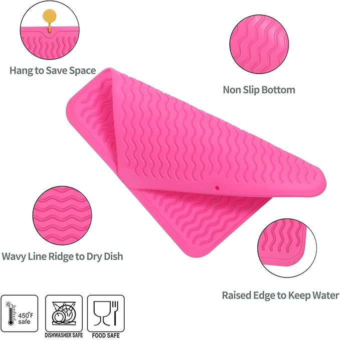 MicoYang Silicone Dish Drying Mat for Multiple Usage,Easy clean,Eco-friendly,Heat-resistant Silicone Mat for Kitchen Counter or Sink,Refrigerator or Drawer liner Rose M 12 inches x 12 inches - Image 3