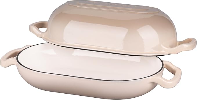 VORRINGARD Enameled Cast Iron Sourdough Bread Oven, Dutch Oven, Loaf Cast Iron Bread Pan for Homemade Bread Baking, Meatloaf Pan with Lid, 5QT, Latte - Image 5
