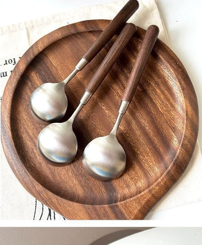Stainless Steel Soup Ladle with Wooden Handle,Kitchen Serving Spoon。