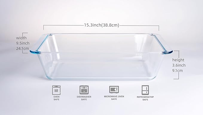 Deep Clear Glass Baking Dish, Rectangular Tempered Glass Baking Pan, The Largest casserole dish. -5.4 Liter
