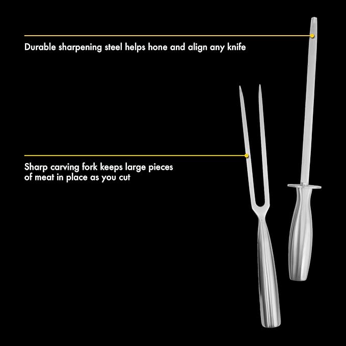 Babish High-Carbon 1.4116 German Steel 15 Piece Full Tang Forged Cutlery Kitchen Knife Block Set - Stainless Steel