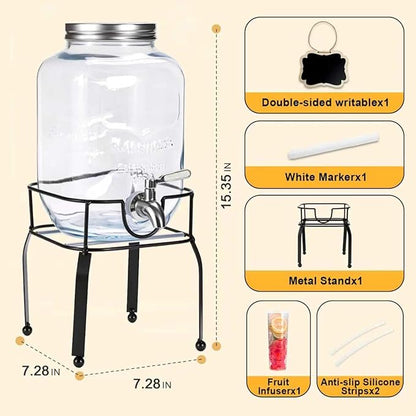 1 Gallon Glass Drink Dispensers For Parties,Beverage Dispenser with Stand,304 Stainless Steel Spigot Leakproof,Lemonade Dispenser for Sun Tea, Homemade Juice - Image 3