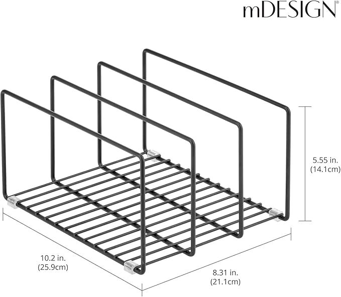 mDesign Metal Pan Organizer for Kitchen Cabinet, Counter, Pantry Shelf - 3 Slots for Baking Sheets, Muffin Pans, Cutting Boards, Frying Pans - Pan Organizer and Storage - Concerto Collection - Black - Image 3