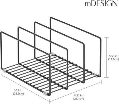 mDesign Metal Pan Organizer for Kitchen Cabinet, Counter, Pantry Shelf - 3 Slots for Baking Sheets, Muffin Pans, Cutting Boards, Frying Pans - Pan Organizer and Storage - Concerto Collection - Black - Image 3
