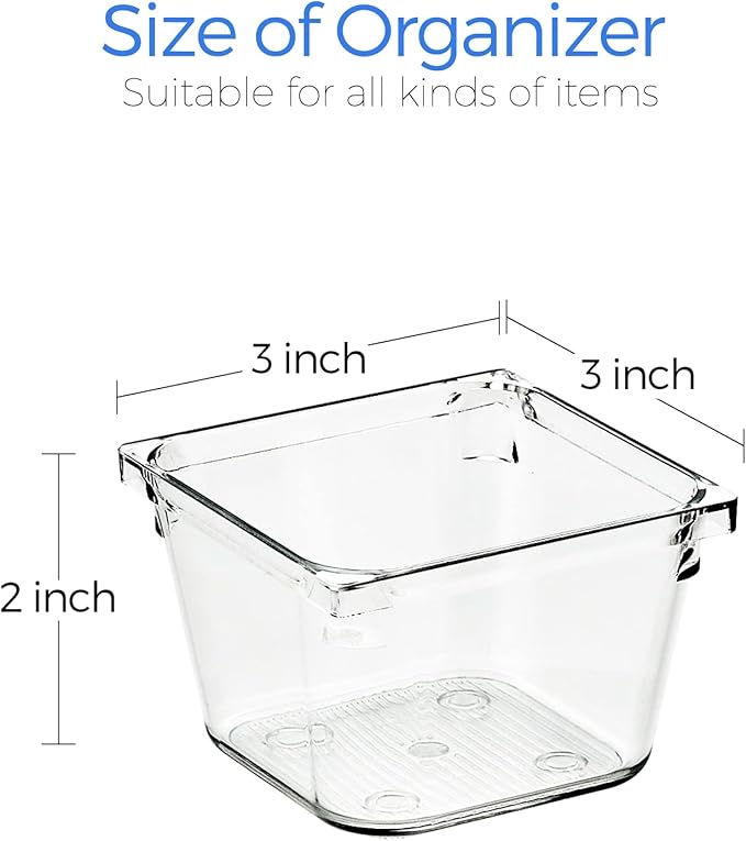 Ravinte 6 Pack Drawer Organizer - 3" X 3" Plastic Storage Bins, Acrylic Organizers with Non-Slip Pads Clear Desk Storage Tray for Makeup, Jewelries, Kitchen Utensils, Bathroom and Office - Image 3
