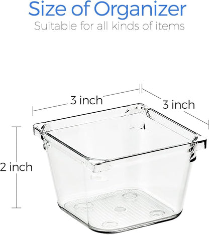 Ravinte 6 Pack Drawer Organizer - 3" X 3" Plastic Storage Bins, Acrylic Organizers with Non-Slip Pads Clear Desk Storage Tray for Makeup, Jewelries, Kitchen Utensils, Bathroom and Office - Image 3