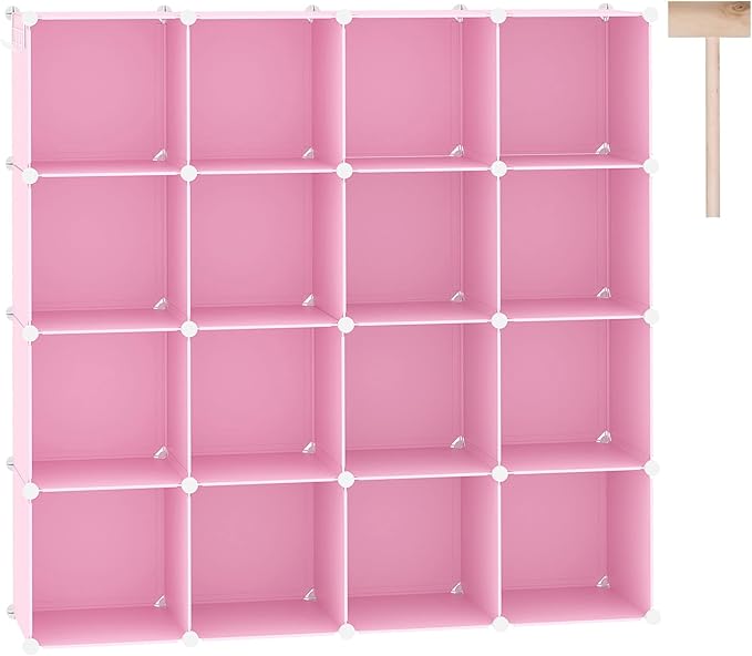 C&AHOME Cube Storage Organizer, 16-Cube Shelves Units, Plastic Storage Cubes, DIY Closet Organizer, Modular Closet Storage Shelves Ideal for Home, Bedroom, 48.4" L × 12.4" W × 48.4" H Pink UPCS16P by CAHOME