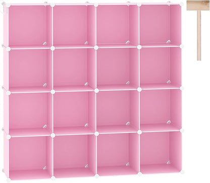 C&AHOME Cube Storage Organizer, 16-Cube Shelves Units, Plastic Storage Cubes, DIY Closet Organizer, Modular Closet Storage Shelves Ideal for Home, Bedroom, 48.4" L × 12.4" W × 48.4" H Pink UPCS16P by CAHOME