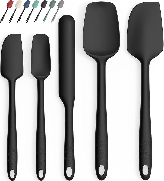 Coukre Silicone Spatula Set of 5,High Temperature Resistant, Food Grade Silicone, Dishwasher Safe, for Baking, Cooking (Pure Black) by Coukre