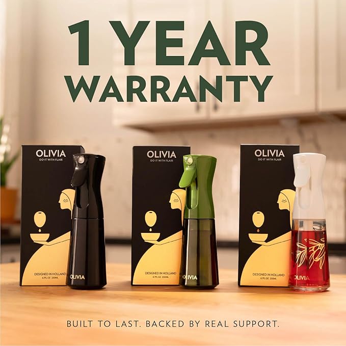 FLAIROSOL OLIVIA Oil Sprayer for Cooking, 200ml Glass Olive Oil Sprayer, Continuous Oil Spray Bottle with Portion Control, Oil Dispenser for Kitchen, Air Fryer, Salad, BBQ (Green Bottle, Gold Print) - Image 5