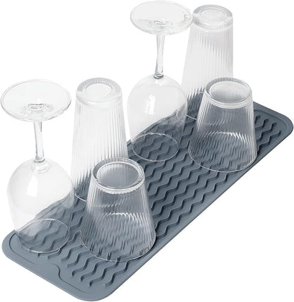 ZLR 2 Pcs Silicone Sponge Holder & Sink Caddy Tray (6" x 17") - Narrow Dish Drying Mat for Kitchen Counter - Waterproof Soap Dispenser Organizer, Non-Slip Bathroom Vanity Tray (Dark Gray) - Image 8