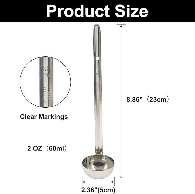 2 Oz Stainless Steel Ladle, 3 Pcs Sturdy Soup Ladle, 9" Long Handle Length for Stirring, Portioning and Serving Soup and Stew in Restaurants and Home (2.36" Bowl Diameter） - Image 2