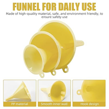 Plastic Kitchen Funnel Set of 3, Round Kitchen Funnels for Filling Bottles, Durable and Multifunctional Funnels for Filling Canning, Cooking, Lab or Car Oil (Milk Yellow) - Image 3