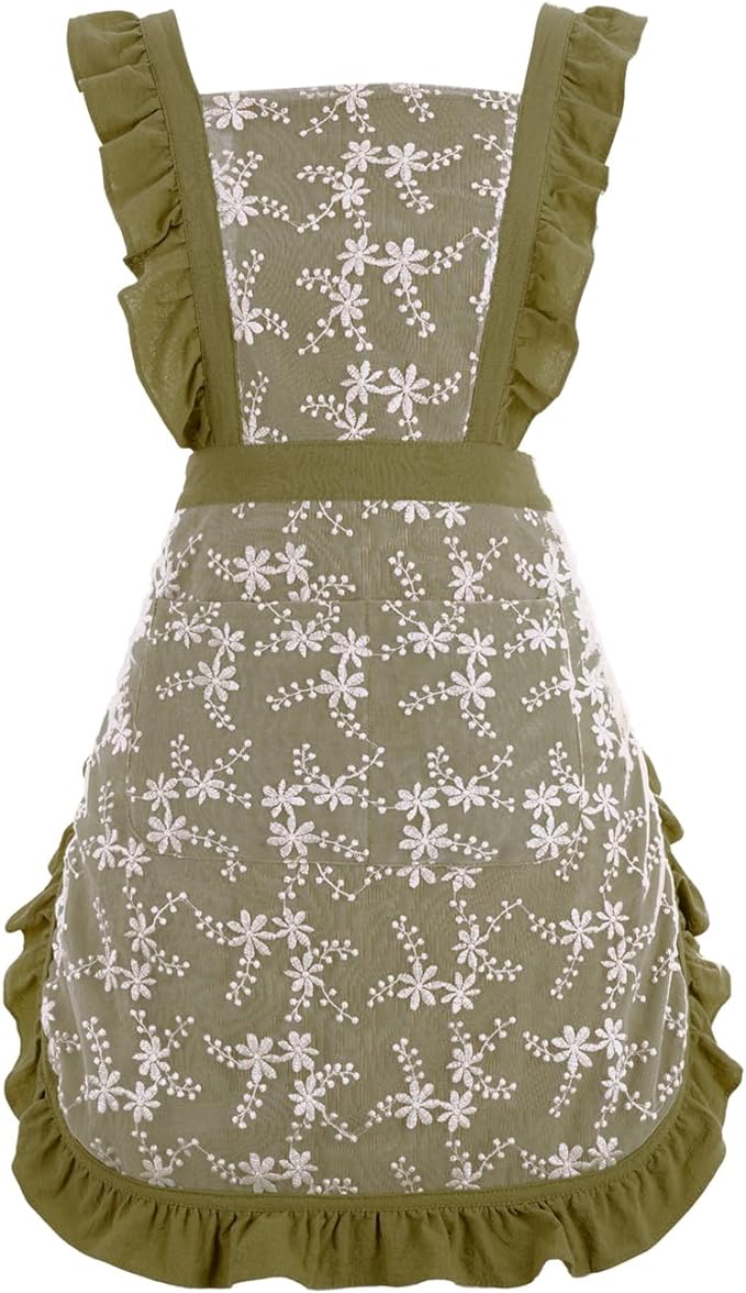 Pinknoke Vintage Pinafore Apron Dress for Women with Pockets Cute Floral Chef Aprons for Kitchen Cooking Baking Gardening by Pinknoke