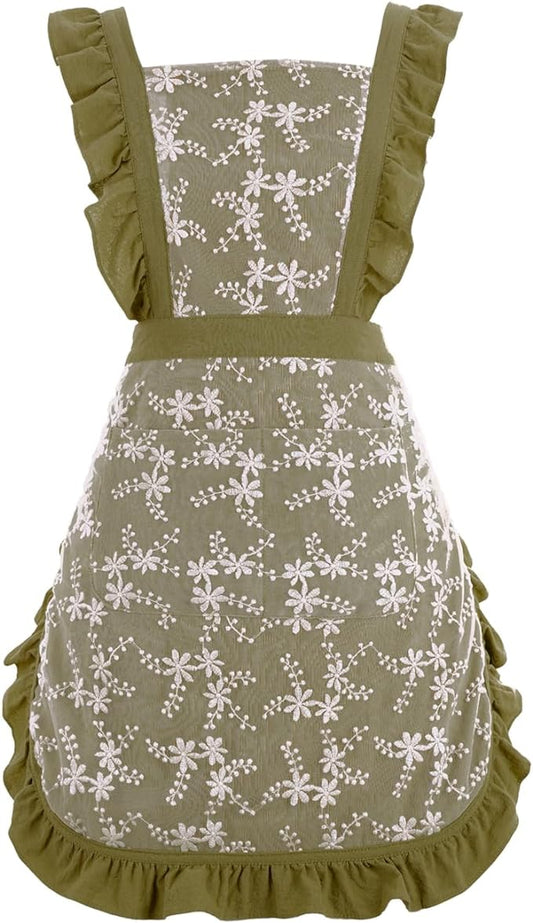 Pinknoke Vintage Pinafore Apron Dress for Women with Pockets Cute Floral Chef Aprons for Kitchen Cooking Baking Gardening by Pinknoke