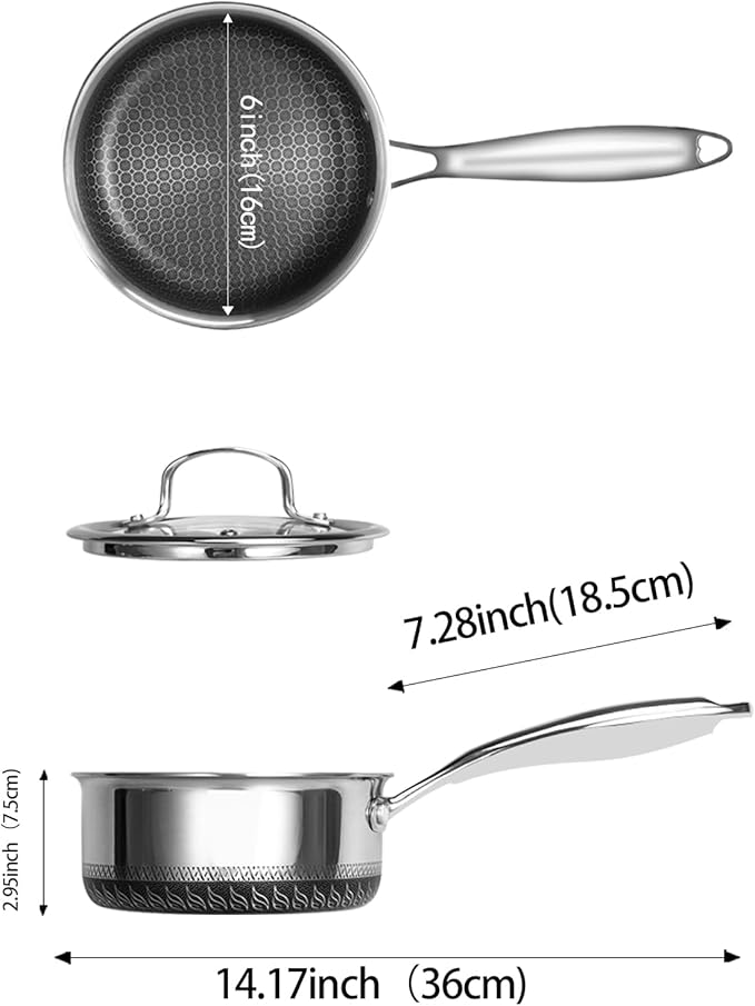 USELUCK Nonstick 1.5-QT Saucepan with Glass Lid,Stainless Steel Pot,Stay-Cool Handle,Dishwasher-Safe,Oven-Safe,Induciton Ready,Compatible with All Cooktops. - Image 2