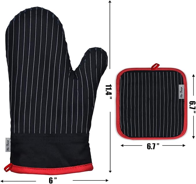 Oven Mitts and Pot Holders Sets,Oven Mitts and Potholders with Cotton High Heat Resistant Extra Thick Long Oven Mitts for Cooking 4 Pcs,Black Red - Image 6