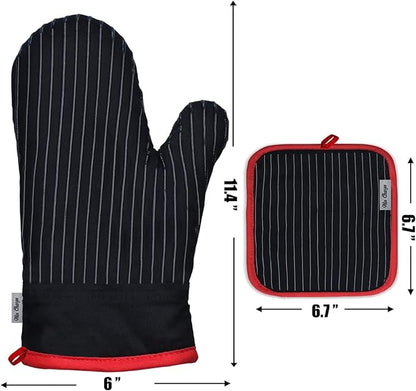 Oven Mitts and Pot Holders Sets,Oven Mitts and Potholders with Cotton High Heat Resistant Extra Thick Long Oven Mitts for Cooking 4 Pcs,Black Red - Image 6