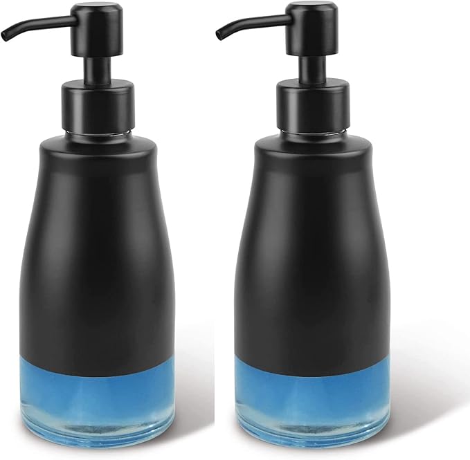 AUMIO Dish Soap Dispenser with Stickers, 2 Pack Kitchen Dish Refillable Liquid Dispensers, Stainless Steel Case Glass Liner Soap Dispenser for Bathroom Kitchen, Matte Black (10 OZ./ 300ML) by AUMIO