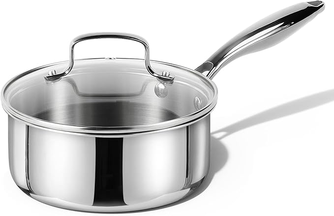 CAROTE 1.5Qt Stainless Steel Saucepan, Non-Toxic 3-Ply Stainless Steel Cookware Set with Lids, Small Kitchen Pots, Oven Safe, Compatible with Induction, Ceramic, Gas by CAROTE