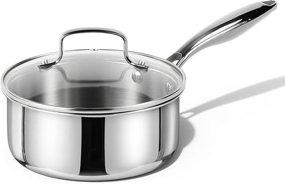 CAROTE 1.5Qt Stainless Steel Saucepan, Non-Toxic 3-Ply Stainless Steel Cookware Set with Lids, Small Kitchen Pots, Oven Safe, Compatible with Induction, Ceramic, Gas by CAROTE