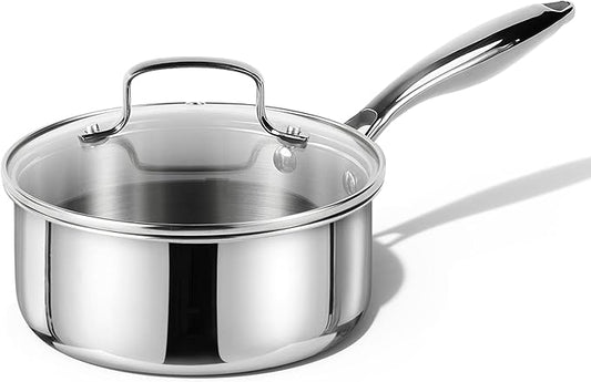 CAROTE 1.5Qt Stainless Steel Saucepan, Non-Toxic 3-Ply Stainless Steel Cookware Set with Lids, Small Kitchen Pots, Oven Safe, Compatible with Induction, Ceramic, Gas by CAROTE